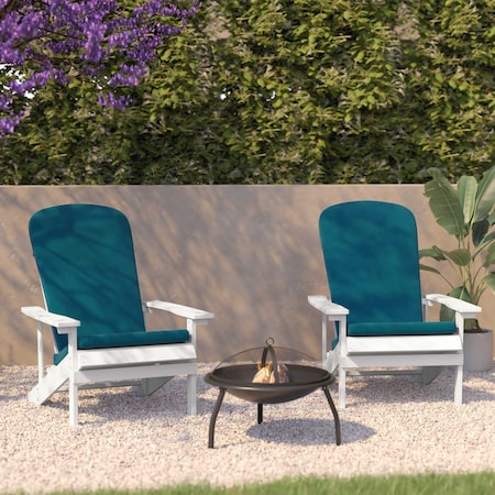 Flash Furniture White Adirondack Chairs with Teal Cushions, 2PK 2-JJ-C14501-CSNTL-WH-GG